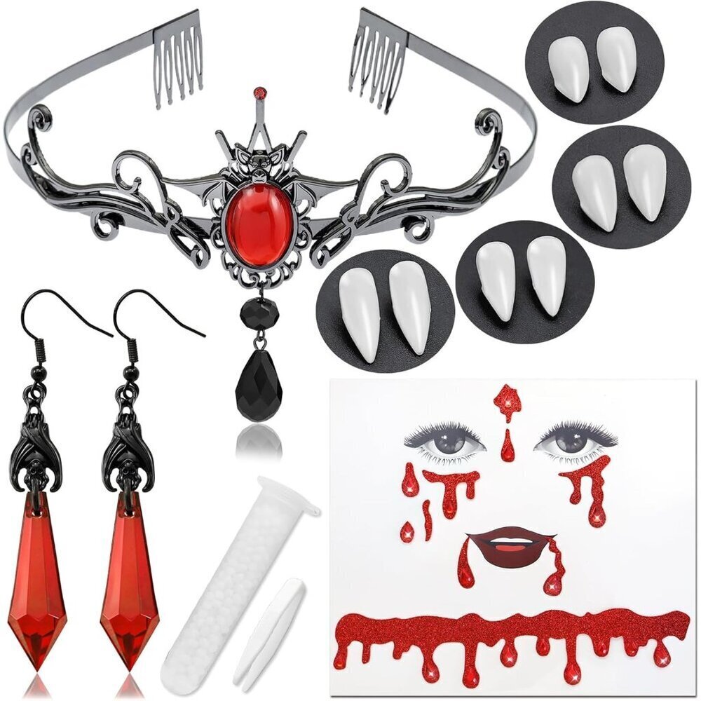 6 Pcs Vampire Accessories Set with Fangs Bat Earrings Headpiece for Costume
